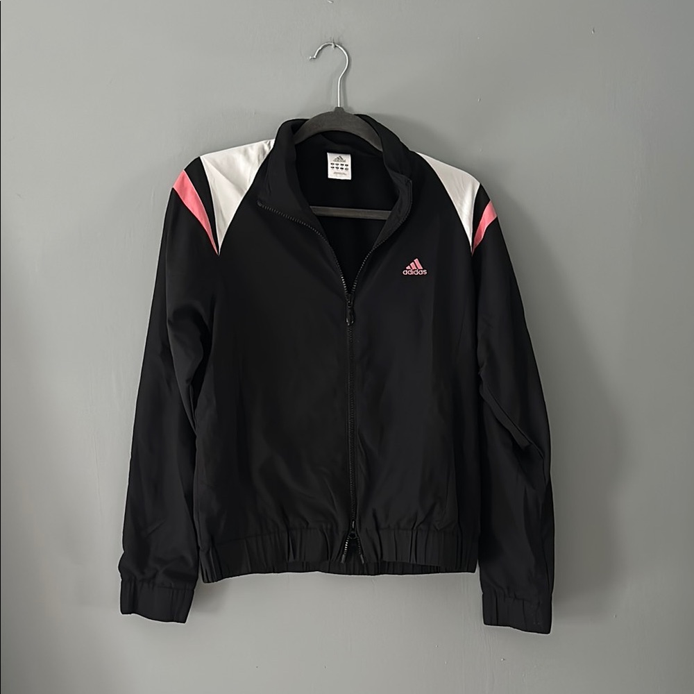 Adidas Women's Black Jacket with Pink Accents
